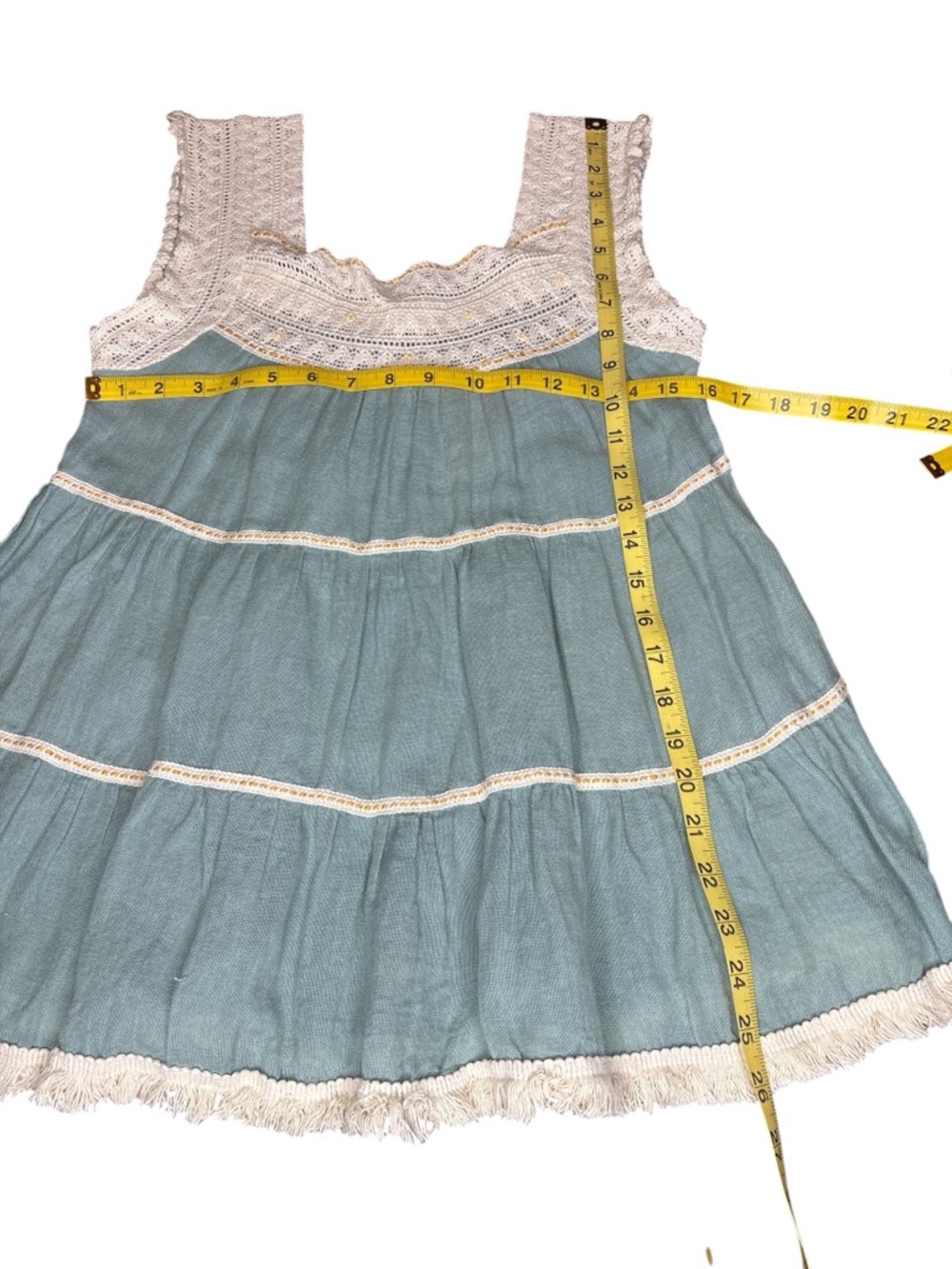 Free People Sage Green Linen & Crochet-Trim Sleeveless Tunic - Picture 3 of 8